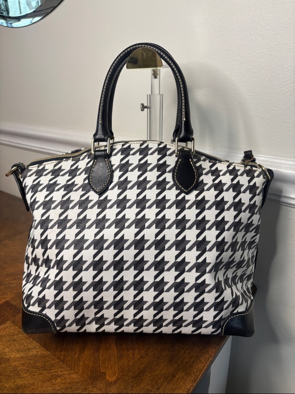 Dooney & Bourke Black and White Houndstooth Tote - Picture 5 of 16
